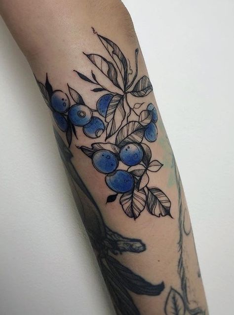 Nature Wrist Tattoo, Berries And Flowers Tattoo, Berry Tattoo Sleeve, Wild Berries Tattoo, Black And Grey Blueberry Tattoo, Berry Tattoos, Blackberry Arm Tattoo, Blueberry Plant Tattoo, Japanese Floral Tattoo