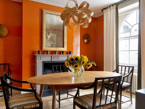 Orange Interior Color Schemes for 2023 - Interiors By Color Hampstead House, Paint Colors 2024, Kensington Apartment, Orange Paint Colors, Kensington House, Bright Paint Colors, House Of Usher, Peach Paint, Colefax Fowler