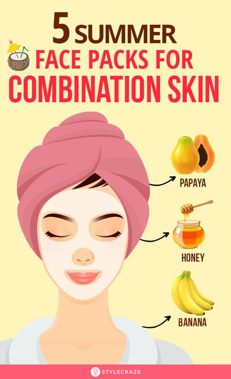 5 DIY Homemade Summer Face Packs For Combination Skin: Summers are difficult for those with oily skin, as on the one hand you want to reduce the sweat and oiliness, but also want to take care of the dryness.It may be a little difficult to find products that are specifically created for combination skin. A good way to work with your skin is to try and use some homemade mixes that will soothe the skin while taking care of the problem areas. #Skincare #SkincareTips #Beauty #FacePack #Summer Combination Skin Routine Natural, Diy Cleanser For Combination Skin, Combination Skin Face Pack, Face Masks For Combination Skin, Summer Face Mask Skin Care, Summer Face Pack, Summer Face Care Routine, Face Pack For Combination Skin, Diy Facial Scrub