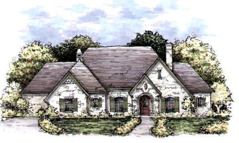 Plan 141-344 - Houseplans.com French Cottage House Plans, Texas House Plans, French Country Exterior, Southern Style House Plans, Mediterranean Style House Plans, European House Plans, French Country House Plans, European Style House, House Plans One Story