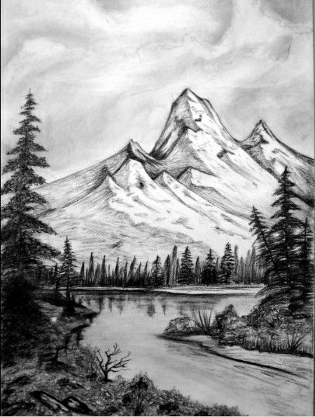 Forest Road Drawing, Forest Drawing Pencil Easy, Gray Scale Drawing, Scenery Drawing Pencil, Pencil Sketches Landscape, Photo Draw, Draw Music, Sketch Beautiful, Mountain Sketch