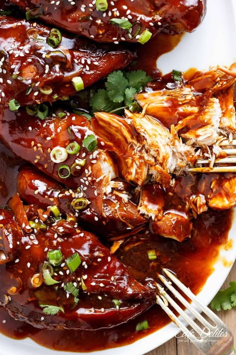 Slow Cooker Asian Glazed Chicken - Cafe Delites Asian Slow Cooker Recipes, Asian Glazed Chicken, Slow Cooker Chinese, Slow Cooker Asian Chicken, Asian Chicken Thighs, Chinese Style Chicken, Low Fat Chicken Recipes, Glazed Chicken Breast, Slow Cooker Asian