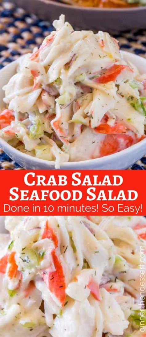 Crab Salad (Seafood Salad) Recipe [VIDEO] - Dinner, then Dessert Crab Salad Sandwich, Crab Meat Salad, Seafood Salad Pasta, Seafood Dinner Recipes, Crab Salad Recipe, Sea Food Salad Recipes, Dinner Then Dessert, Seafood Boil Recipes, Medicine Tips