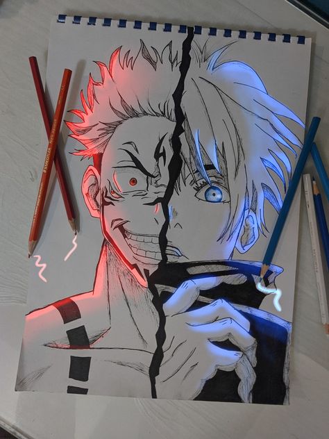 Jujitsu Kaisen Art Gojo And Sukuna Drawing, Sukuna Sketch Pencil, Anime Guy Sketch Pencil, Anime Sketch Colored, Sukuna Drawing Sketch, Gojo Drawing Sketch, Anime Guy Drawing, Good Sketches, Sukuna Sketch