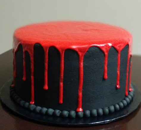 Red and Black Drip Cake Black Cake Red Drip, Red And Black Drip Cake, Black And Red Marble Cake, Black Cake With Red Drip, Red Black Cake Birthday, Red And Black Cakes Birthday, Black Red Birthday Decorations, Red And Black Cake For Men, Red And Black Cakes