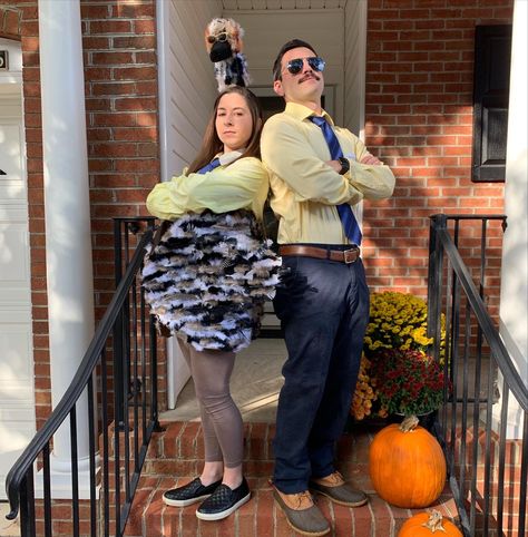 Liberty Mutual Limu Emu and Doug! Liberty Mutual Halloween Costume, Emu Costume Diy, Limu Emu Costume, Liberty Mutual Costume, Limu Emu And Doug, Milkman Costume, Emu Costume, Costume Couple Halloween, Halloween Costumes Couple