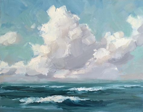 Summer At The Beach, Arte Peculiar, Sea Painting, Cloud Painting, Ocean Painting, Beach Painting, Cloudy Day, Daily Paintworks, Seascape Paintings