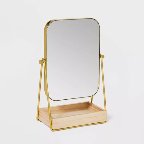 homedecor inspiration mirror vanitymirror decor2023 decorating interiordesign homedesign homeinspiration homeinterior wood gold metal White And Gold Room Decor, Gold Decor Bedroom, Dressing Corner, Target Mirror, Oblong Mirror, Shop Mirror, Room Wishlist, Gold Room Decor, Gold Bedroom Decor