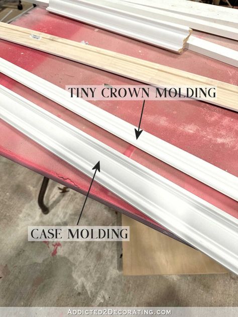 Studio Office Cabinet Progress - How To Make Faux Crown Molding That's Very Easy To Cut And Install - Addicted 2 Decorating® Faux Crown Molding, Large Crown Molding, Faux Crown Moldings, Cut Crown Molding, Ikea Sektion Cabinets, Angled Ceiling, Home Structure, Office Cabinet, Studio Office