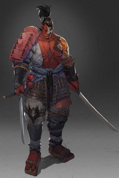 Orc Samurai, Japanese Mythical Creatures, Oni Art, Oni Samurai, Oni Demon, Japanese Oni, Japanese Warrior, Japanese Characters, Fantasy Races