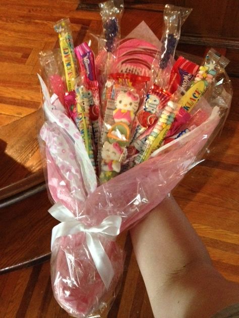 Dance Recital Candy Bouquet | Education of a Housewife Dance Recital Candy Bouquet, Recital Bouquet, Recital Gifts, Dance Flowers, Dancer Gifts, Candy Trees, Candy Arrangements, Dance Crafts, Dance Recital Gifts