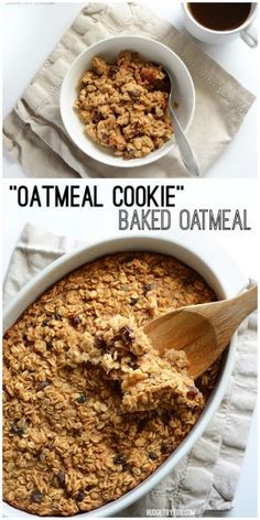 "Oatmeal Cookie" Baked Oatmeal collage - BudgetBytes.com Cookie Baked Oatmeal, Budget Bytes, Baked Oatmeal Recipes, Oatmeal Cookie, Breakfast Meal Prep, Baked Oatmeal, Oatmeal Recipes, Breakfast Time, Breakfast Treats