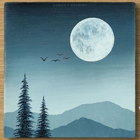 Full Moon acrylic painting- How to Paint | full moon | Full Moon Acrylic Painting | By Noman's Drawing Diy Moon Painting, Big Moon Painting, Moonscape Painting, Easy Moon Paintings For Beginners, How To Paint The Moon, Monochromatic Painting Easy, Painting The Moon Acrylic, Moon Painting Easy, How To Paint A Moon Acrylics