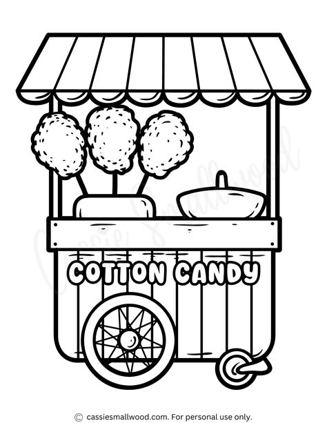 cotton candy cart coloring page free printable pdf Candy Cane Coloring Page, Candy Coloring Pages, Candy Pictures, Pictures To Color, Candy Stand, Chocolate Pictures, Candy Cart, Candy House, Bear Coloring Pages