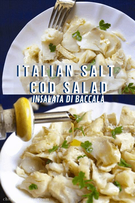 Salt cod salad, or Insalata di Baccalà (in Italian) is a simple dish that is traditionally made during Lent. It's also super healthy and nutritious if you're trying to improve your diet. Cod Fish Salad Recipes, Italian Fish Salad, Cod Salad Recipes, Baccala Recipes Italian, Baccala Salad, Cod Salad, Cod Dishes, Roasted Cod, Cod Fish Recipes