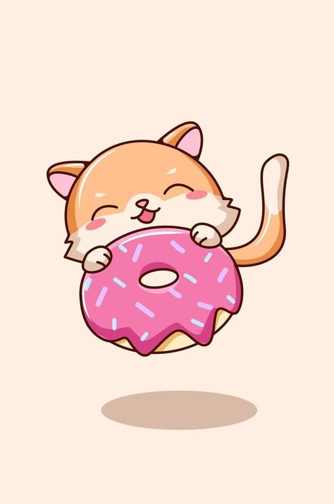 Cute cat with donuts animal cartoon illustration Cat And Food Illustration, Cat Donut Drawing, Donut Illustration Cute, Animal Cartoon Illustration, Cat Coffee Illustration, Animal Drinking Coffee Illustration, Donut Illustration, Cute Cat Vector Illustrations, Donut Drawing