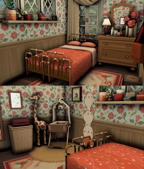 Sims 4 Cottage Core Bedroom, Sims 4 Ranch Interior, Sims 4 Cottage Living Outfits, Sims 4 Bed Rooms, Sims 4 Cottage Bedroom, Cottage Core House Interior, Cottagecore Room Ideas, Cottagecore Living Room, Cottagecore Interior