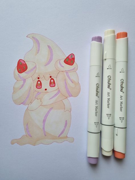 Ohuhu marker drawing of Pokemon Alcremie Ohuhu Markers Art Anime, Ohuhu Drawings, Drawing Of Pokemon, Pokemon Alcremie, Ohuhu Markers Art, Manga Watercolor, Ohuhu Markers, Kawaii School, Kawaii School Supplies