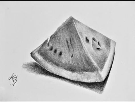 Object Drawing Pencil, Watermelon Sketch, Still Life Pencil Shading, Watermelon Drawing, Easy Pencil Drawing, Pencil Drawing Inspiration, Fruit Sketch, Fruit Art Drawings