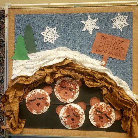 Hibernation Activities For Kindergarten, Hibernation Bulletin Board Ideas, Winter Bulliten Boards For Preschool, Bears And Hibernation Arts And Crafts Preschool, Bear Hibernation Craft Preschool, Teddy Bear Bulletin Board Ideas, Hibernation Dramatic Play, Hibernation Bulletin Board, Bear Hibernation Preschool