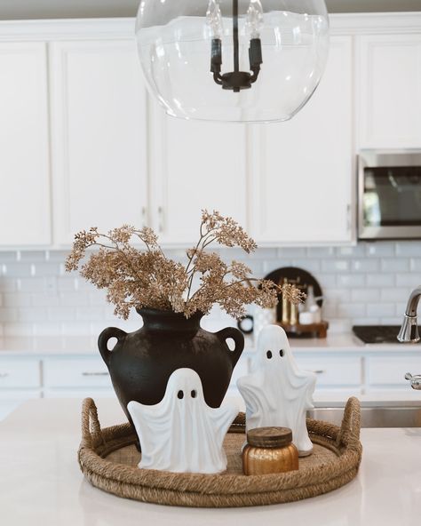 Hope you find inspiration Here 🤎 . Follow + Like + Save . Comment LINK or SHOP to get a message with all the links. . Shop My Home on LTK @shop.ltk + Follow me @myarizonahome . . #falldecor #fallstyle #fallhomedecor #halloween #halloweendecor #halloweendecorations #halloweenmusthave Above Cabinet Decor, Countertop Decor Ideas, Fall Tray Decor, Ideas For Small Kitchens, Fall Tray, Fall Home Decor Ideas, Halloween Kitchen Decor, Ghost Decor, Cozy Halloween