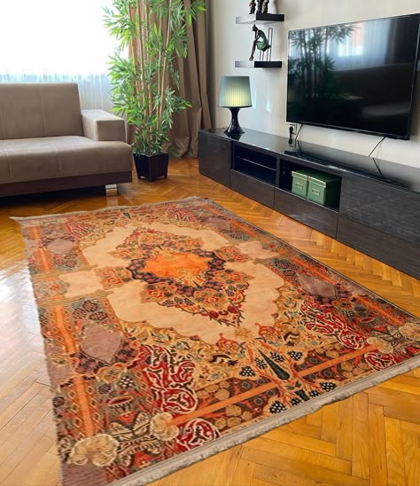 👉 Please inform your special size requests by message. FREE SHIPPING Our carpets are sent as free express shipping via FEDEX, TNT and UPS companies. A piece of art that will add ethnic and Vintage style to your interior and will impress all your friends. If you want to impress your guests with our unique vintage and ethnic rugs that will complement the interior design of your home, you are definitely in the right place. If you have a special size you want, you can contact me. Product thickness Green Orange Rug, Rug In Living Room, Orang Rug, Burnt Orange And Gold Rug, Burnt Orange Rug, Dark Green And Burnt Orange Vintage Rug, Ethnic Rugs, Bohemian Rugs Burnt Orange, Orange Rug Uk