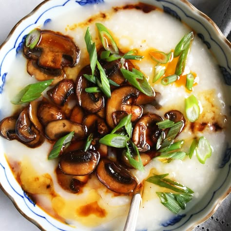 Simple Mushroom Congee - Supper With Michelle Congee Instant Pot, Spinach And Cheese Tortellini, Mushroom Congee, Kale Tortellini, Vegetable Rice Soup, Butternut Squash And Kale, Cheese Tortellini Soup, Cook Rice, Tortellini Salad