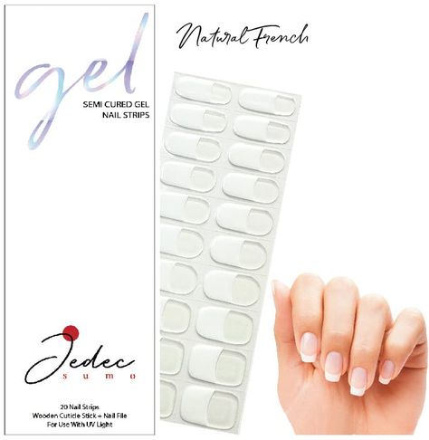 Natural French Manicure Semi Cured Gel Nail Strips by Jedec Sumo – Nail Polish Stickers for use with UV Light – Full Nail Wraps – Salon Nails. an Easy,... Natural French Manicure, Natural Manicure, Natural Nail Care, Salon Nails, Gel Natural, Uv Nail Lamp, Gel Nail Strips, Nail Stamper, Perfect Manicure