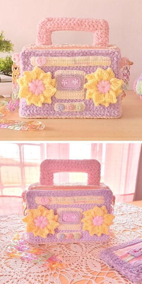 Sewing Accessories Patterns, Cute Crochet Inspiration, Crochet Cute Purse, Crochet Cute Bag Pattern Free, Pink Crochet Patterns Free, Cute Bag Crochet Pattern Free, Cute Crochet Projects Free, Pastel Crochet Patterns, Cute Crochet Clothing