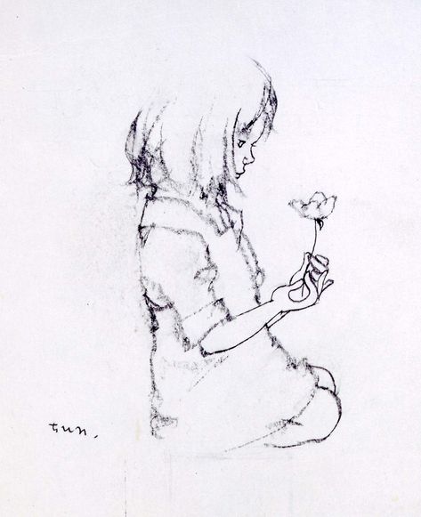 "Chihiro and Totto-chan" Exhibition - Hanoi Grapevine Totto Chan, Chihiro Iwasaki, Flower Petal, Girl Sketch, 인물 사진, Childrens Art, Art Drawings Simple, A Drawing, Pencil Art