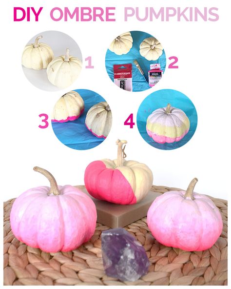 Make Your Own Ombre Pumpkins - What a Modern & Stylish Fall Decoration that you can DIY | We used pink  paint for the pumpkins but you could use any color you like. Ombre Pumpkins, No Carve Pumpkin Ideas, No Carve Pumpkin, Ombre Paint, Easy Fall Wreaths, Diy Ombre, Autumn Ideas, Spooky Treats, Pumpkin Halloween Decorations