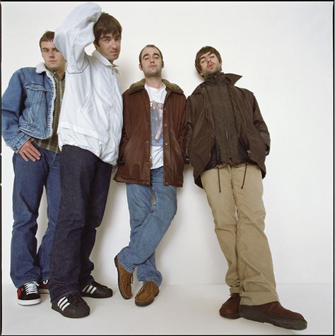 Oasis photographed by Ian Davies at Perseverance Studios, East London - September, 1995. Oasis Adidas, Liam Gallagher Now, Liam Gallagher Leather Jacket, Liam Gallagher Glastonbury 1994, Liam Gallagher C'mon You Know, Liam Oasis, Noel Gallagher Young, Oasis Style, Oasis Music