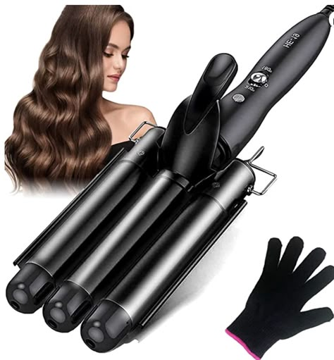 3 Barrel Hair Waver, 25MM Hair Curler Curling Iron Wand Adjustable Temperature, Curling Tongs Crimping Bubble Styling Tool Tourmaline Ceramic for Long Hair 15 Birthday, Hair Waver, Waves Curls, Hair Curler, Crimping, Curling Iron, Hair Curlers, Tongs, Styling Tools