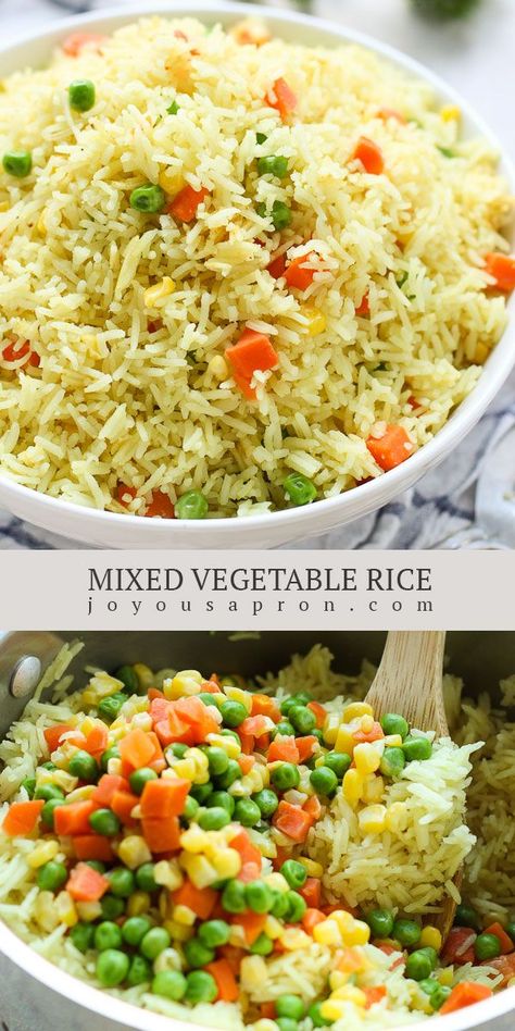 rice with mixed veggies Oven Baked Vegetable Rice, Low Sodium Rice Dishes, Chicken And Mixed Vegetable Recipes, Chicken Vegetable Rice, Recipes Supper, Vegetable Rice Recipe, Joyous Apron, Rice Sauce, Chicken Manchurian