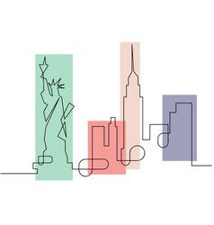 One single line drawing new york city skyline Vector Image Skyline Graphic Design, Drawing New York, Free Interior Design Software, One Line Sketch, New York Drawing, Skyline Illustration, City Scapes, Building Illustration, Interior Design Software