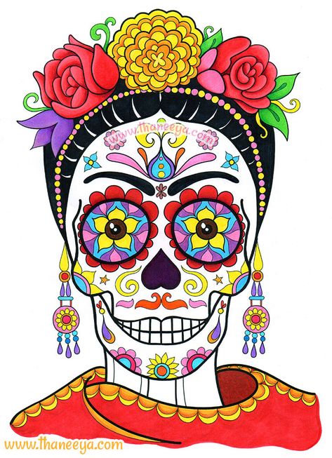 Frida Sugar Skull by Thaneeya McArdle | Flickr - Photo Sharing! Tattoo Crane, Day Of The Dead Makeup, Thaneeya Mcardle, Creative Art Activities, Den Mrtvých, Catrina Tattoo, Sugar Skull Artwork, Frida And Diego, Dead Makeup