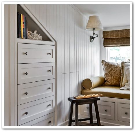 Add bead board to any room in the house to create a charming cottage look. Beadboard Attic, Bungalow Bedroom Upstairs, Beadboard Bedroom Walls, Stair Cabinets, Beadboard Bedroom, Attic Study, Beadboard Ideas, Wainscoting Wall Paneling, Beadboard Kitchen