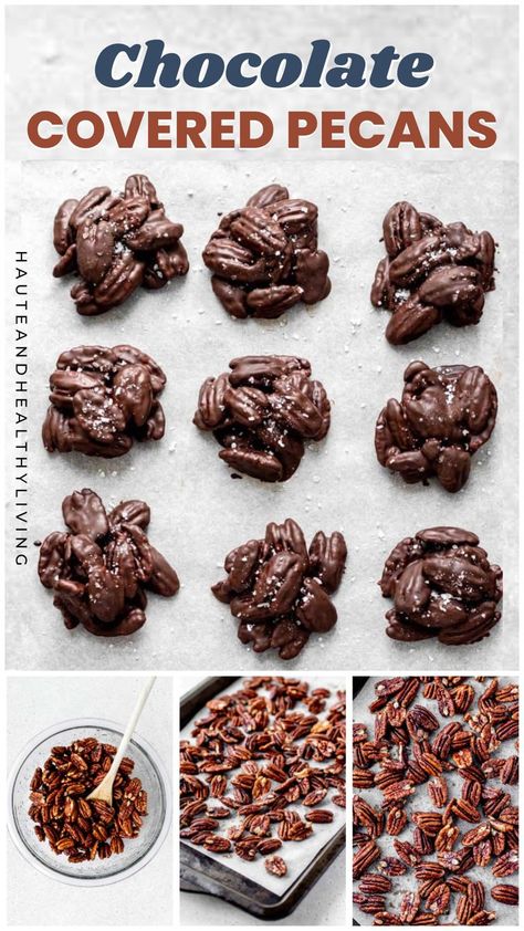 Sweet, salty, and crunchy, these chocolate-covered pecans are a delicious holiday treat and make a perfect edible gift! Chocolate Covered Pecans Recipe, Chocolate Covered Pecans, Christmas Candy Recipes, Pecan Recipes, Edible Gifts, Pecans, Candy Recipes, Holiday Treats, Yummy Food Dessert