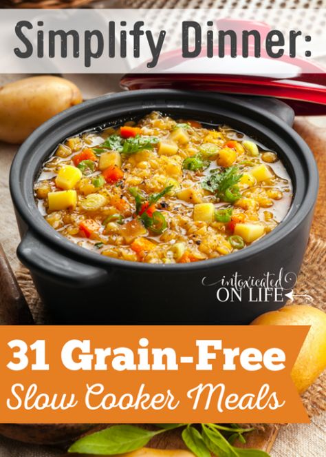 These grain-free slow-cooker meals are healthy and are sure to simplify my busy days! Gf Df Recipes Dinner Crock Pot, Healthy Grain Free Recipes, Grain Free Crockpot Recipes, Grain Free Soup Recipes, Nutritious Crockpot Meals, Nourishing Crockpot Meals, No Grain Meals, Grain Free Soup, Gluten And Grain Free Recipes