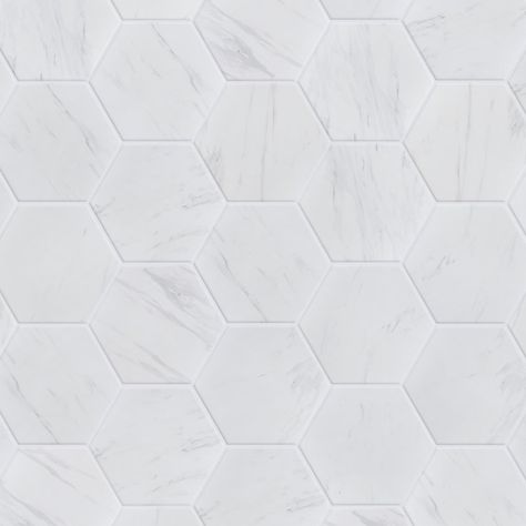 Merola Tile Eterno 9" x 10" Porcelain Stone Look Wall & Floor Tile & Reviews | Wayfair White Hexagon Tile Bathroom, Stone Look Wall, Hexagonal Design, Modern Renovation, Backsplash Bathroom, Gray Marble, Merola Tile, Tile Saw, Hexagon Design