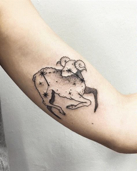 Aries Animal, Earth Tattoo Ideas, Aries Tattoo Designs, Aries Zodiac Tattoos, Aries Ram Tattoo, Aries Constellation Tattoo, Aries Tattoos, Tattoo Ideas Back Spine, Ram Tattoo