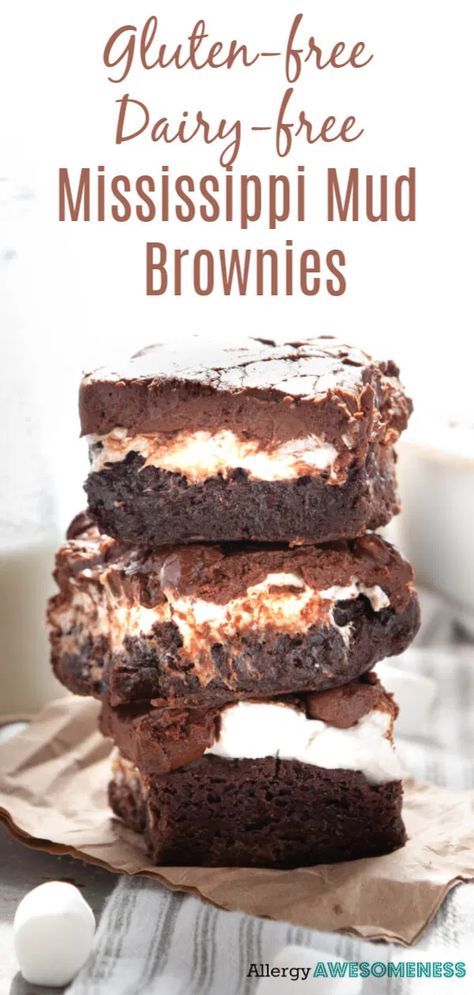 Allergy-friendly Mississippi Mud Brownies (Top 8 free!) | Allergy Awesomeness Mississippi Mud Brownies, Mud Brownies, Nut Free Desserts, Dairy Free Bread, Dairy Free Recipe, Gluten Free Dairy Free Dessert, Dessert Halloween, Dairy Free Snacks, Mississippi Mud