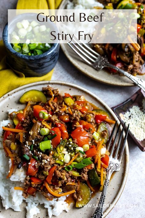 Ground Beef Stir Fry Healthy Beef Stir Fry, Ground Beef Stir Fry, Sailor Bailey, Healthy Stir Fry, Healthy Beef Recipes, Easy Ground Beef, Healthy Beef, Homemade Teriyaki Sauce, Beef Stir Fry