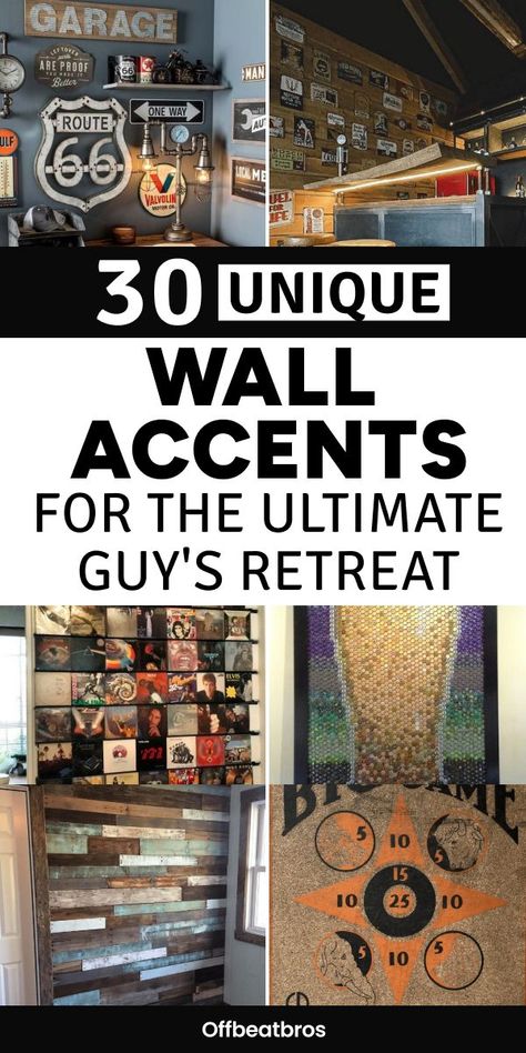 Feeling stuck on how to spruce up your man cave's interior? Check out these 30 DIY man cave wall art ideas that add personality and flair. Pin now to keep these man cave decor ideas handy for your next project. Man Cave Accent Wall Ideas, Accent Wall Man Cave, Man Cave Garage Decor, Man Cave Accent Wall, Small Man Cave Ideas On A Budget, Man Cave Wall Ideas, Man Cave Dart Board, Diy Mancave Ideas, Man Cave Tv Wall