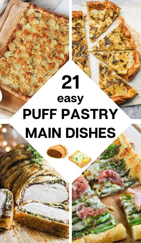 Puff Pastry Main Dish Recipes Dinners Using Puff Pastry, Puff Pastry Meal Ideas, Puff Pastry Galette Savory, Puff Pastry Meat Recipes, Filled Pastry Recipes, Gf Puff Pastry Ideas, Recipes With Pastry Cream, Lunch Puff Pastry Recipes, Pastry Dough Dinner Ideas