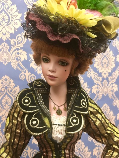 Antoninette,  porcelain doll. Cm 60 High. J.  McLean doll. Jan Mclean Dolls, Doll Cabinet, Porcelain Doll, Porcelain Dolls, Festival Captain Hat, Works Of Art, Captain Hat, Porcelain, Dolls