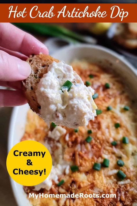 This Hot Crab Artichoke Dip is simple and delicious. Creamy, cheesy, and filled with crab meat, it's a perfect starter for a summer BBQ, game day, or any gathering. Crab Artichoke Dip, Baked Crab Dip, Crab And Artichoke Dip, Superbowl Recipes, Glo Girl, Hot Crab Dip, Artichoke Dip Recipe, Slow Cooker Meatballs, Seafood Seasoning