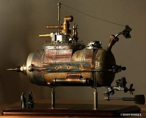 Submarine Steampunk, Mercenary Aesthetic, Steampunk Technology, Fish Creature, Steampunk Submarine, Mechanical Machine, Lighthouse Cafe, Golden Gai, Nautilus Submarine