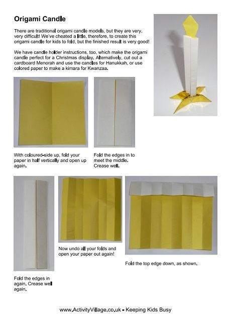 Origami candle instructions Candle Instructions, Origami Candle, Origami For Kids, Light Party, Christmas Hanukkah, Paper Crafts For Kids, Kwanzaa, Christmas Display, Kid Crafts