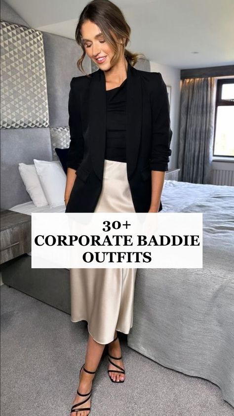 Elevate your work wardrobe with 30 Corporate Baddie Outfits You Will Love to Wear This Year! This collection is packed with corporate baddie vibes and professional outfits that are perfect for making a statement. From corporate baddie outfits that are going viral to chic professional clothing for everyday wear, these looks will keep you stylish and confident. Get inspired by alledaagse outfits and stil inspiration that blend baddie style with elegance. Whether you’re looking for elegantes out... Business Casual Manager Outfits, Women's Business Professional Outfits Office Wear, Business Professional Blazer Outfits, Conference Women Outfit, Business Casual Job Interview Outfit, Modern Workwear Women, Las Vegas Business Trip Outfits, Women's Business Professional Outfits, Realtor Headshots Women Outfits